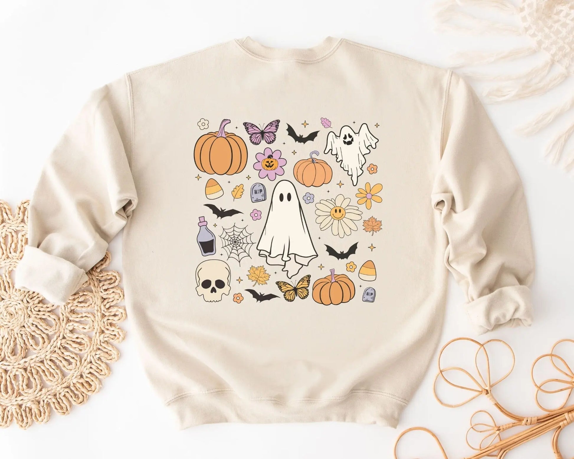 DTF Transfers, Ready to Press, T-shirt Transfers, Heat Transfer, Direct to Film, Custom Transfers, Skull, Daisies, Halloween Doodle Collage,