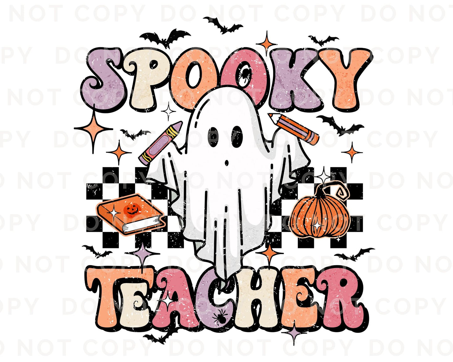 DTF Transfers, Ready to Press, T-shirt Transfers, Heat Transfer, Direct to Film, Custom Transfers, Halloween, Spooky Teacher Retro Ghost