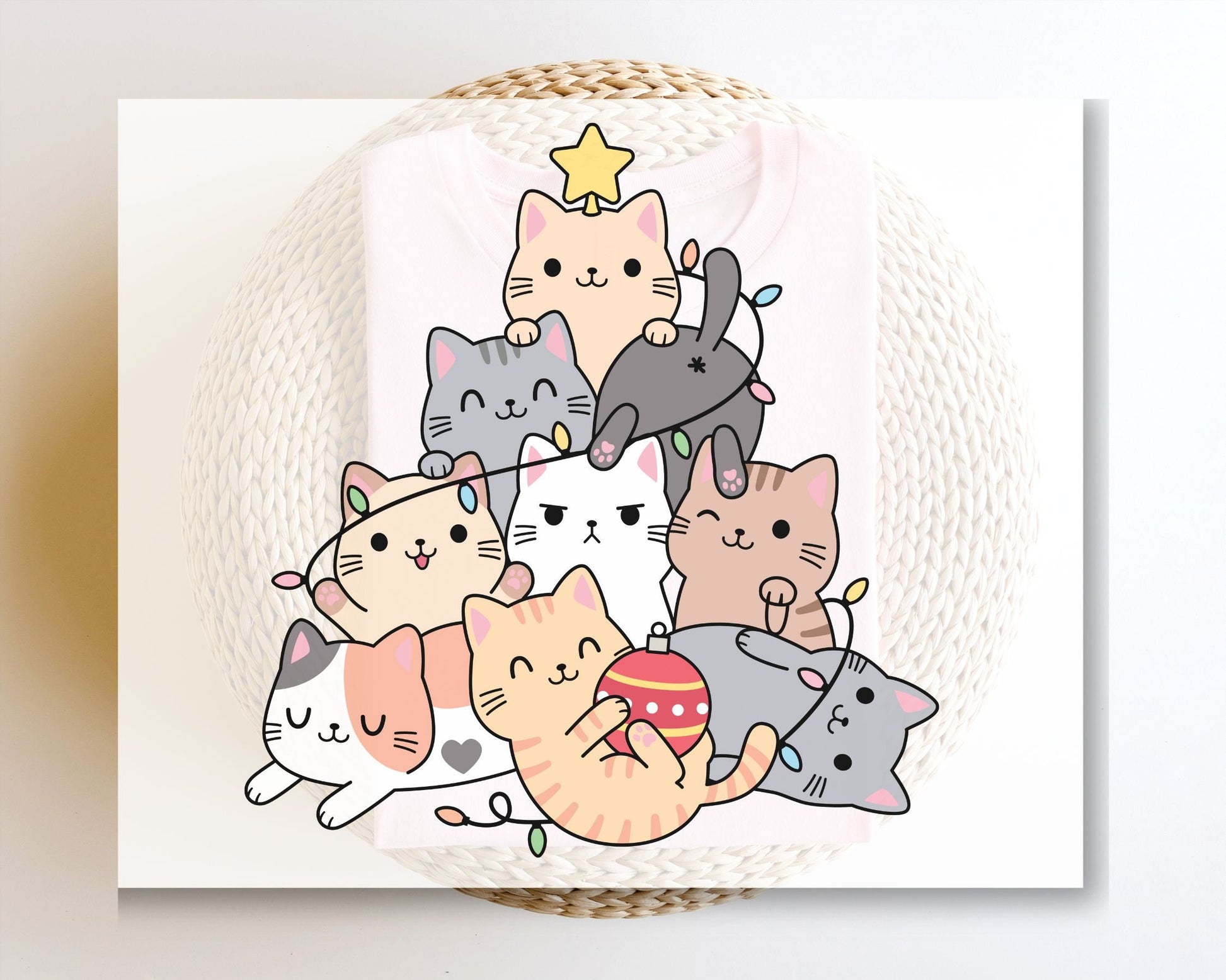 DTF Transfers, Ready to Press, T-shirt Transfers, Heat Transfer, Direct to Film, Christmas, Holiday, Kitten, Cute, Kid, Cat Christmas Tree