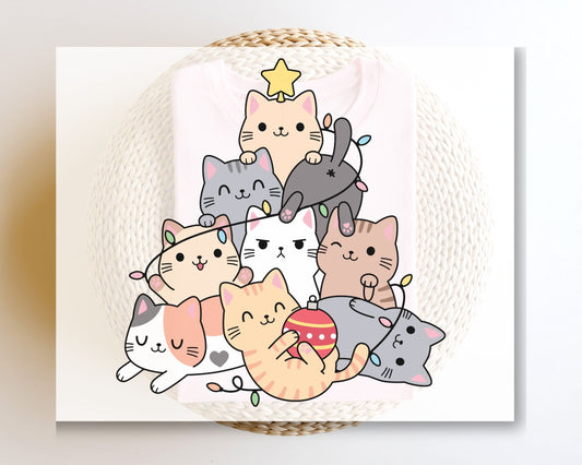 DTF Transfers, Ready to Press, T-shirt Transfers, Heat Transfer, Direct to Film, Christmas, Holiday, Kitten, Cute, Kid, Cat Christmas Tree