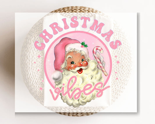DTF Transfers, Ready to Press, T-shirt Transfers, Heat Transfer, Direct to Film, Custom Transfers, Christmas, Pink Santa Christmas Vibes