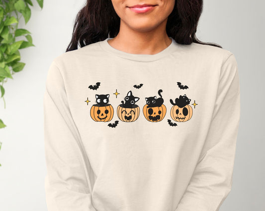 Halloween DTF Transfers, Ready to Press, T-shirt Transfers, Heat Transfer, Direct to Film, Custom Transfers, Cute Black Cats and Pumpkins