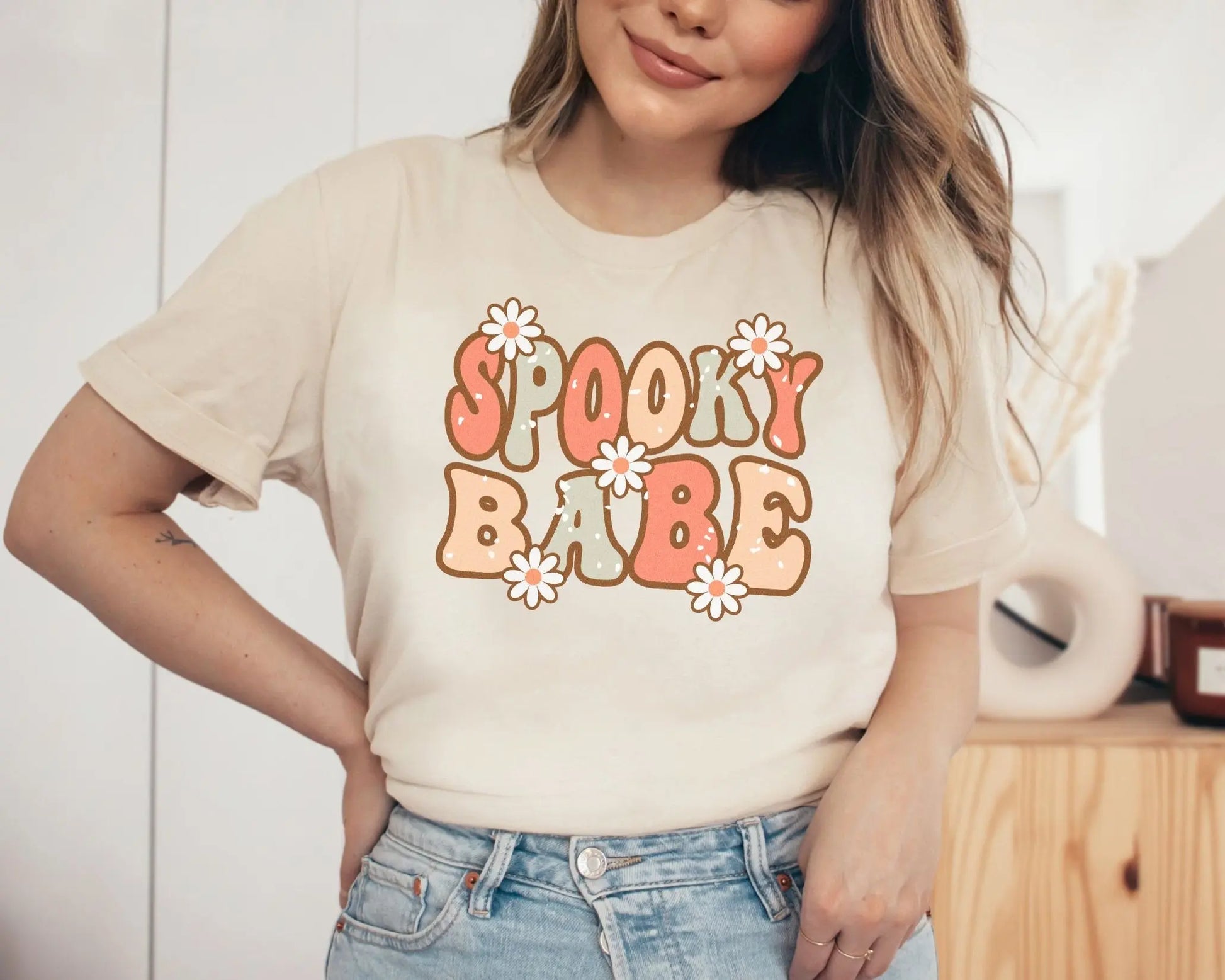 DTF Transfers, Ready to Press, T-shirt Transfers, Heat Transfer, Direct to Film, Custom Transfers, Halloween, Fall, Spooky Babe with Daisies