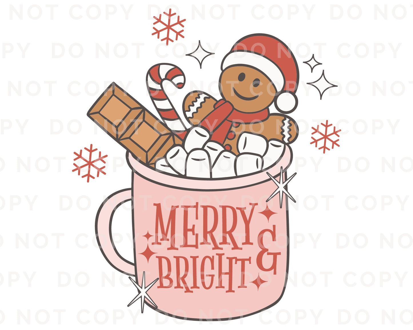 DTF Transfers, Ready to Press, T-shirt Transfers, Heat Transfer, Direct to Film, Retro Christmas, Merry and Bright Gingerbread Hot Cocoa