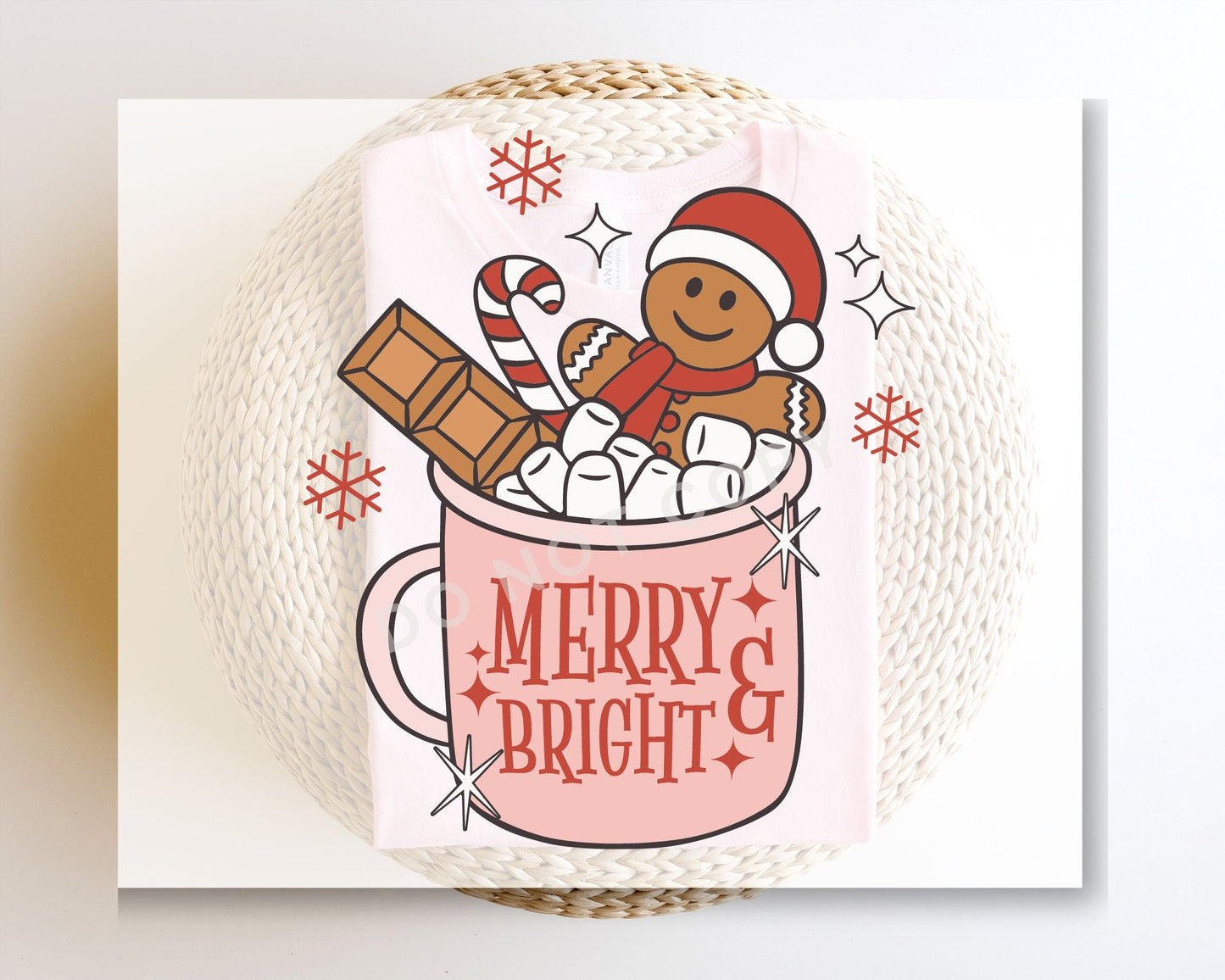 DTF Transfers, Ready to Press, T-shirt Transfers, Heat Transfer, Direct to Film, Retro Christmas, Merry and Bright Gingerbread Hot Cocoa