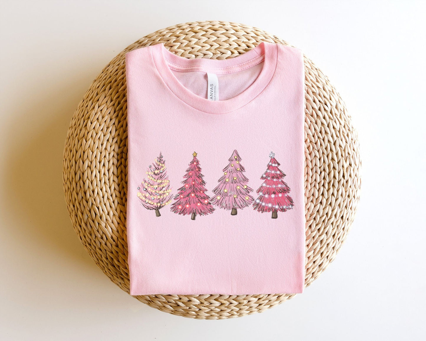 DTF Transfers, Ready to Press, T-shirt Transfers, Heat Transfer, Direct to Film, Holiday, Cozy Winter Snow Lights Star Pink Christmas Trees