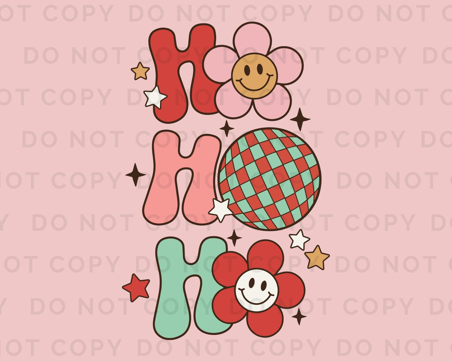 DTF Transfers, Ready to Press, T-shirt Transfers, Heat Transfer, Direct to Film, Christmas, Holiday, Disco, Flower, Retro Ho Ho Ho