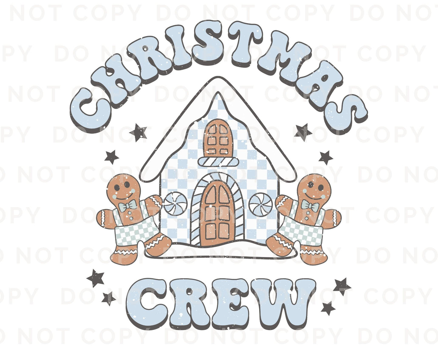 DTF Transfers, Ready to Press, Heat Transfer, Direct to Film, T-shirt, Holiday, Boy Christmas Crew Tshirt Transfer, Blue Gingerbread House