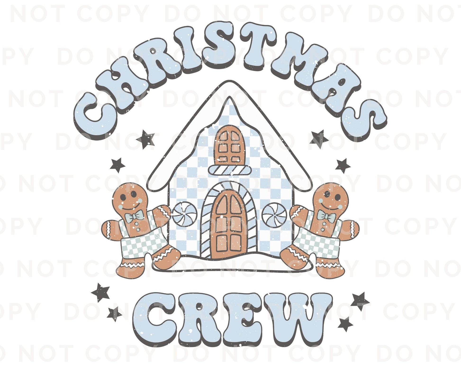 DTF Transfers, Ready to Press, Heat Transfer, Direct to Film, T-shirt, Holiday, Boy Christmas Crew Tshirt Transfer, Blue Gingerbread House