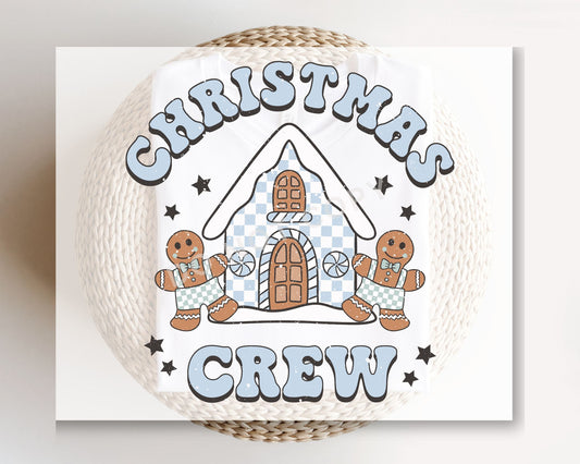 DTF Transfers, Ready to Press, Heat Transfer, Direct to Film, T-shirt, Holiday, Boy Christmas Crew Tshirt Transfer, Blue Gingerbread House