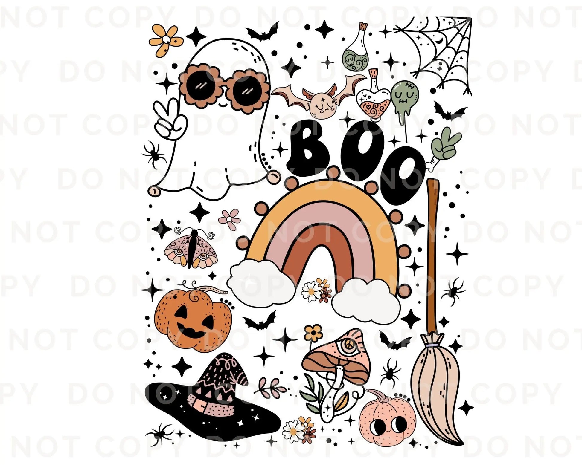 DTF Transfers, Ready to Press, T-shirt Transfers, Heat Transfer, Direct to Film, Custom Transfers, Halloween, Rainbow, Cute Ghost Collage