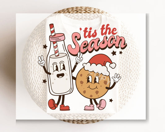 DTF Transfers, Ready to Press, T-shirt Transfers, Heat Transfer, Direct to Film, Christmas, Holiday, Retro Tis the Season Milk and Cookie