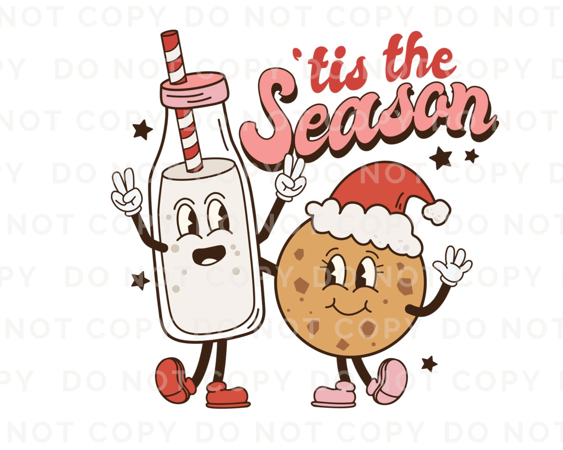 DTF Transfers, Ready to Press, T-shirt Transfers, Heat Transfer, Direct to Film, Christmas, Holiday, Retro Tis the Season Milk and Cookie