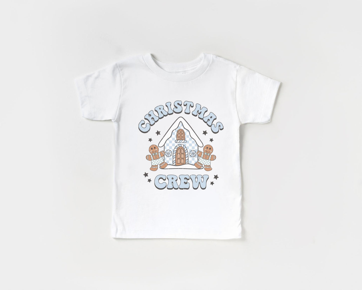 DTF Transfers, Ready to Press, Heat Transfer, Direct to Film, T-shirt, Holiday, Boy Christmas Crew Tshirt Transfer, Blue Gingerbread House