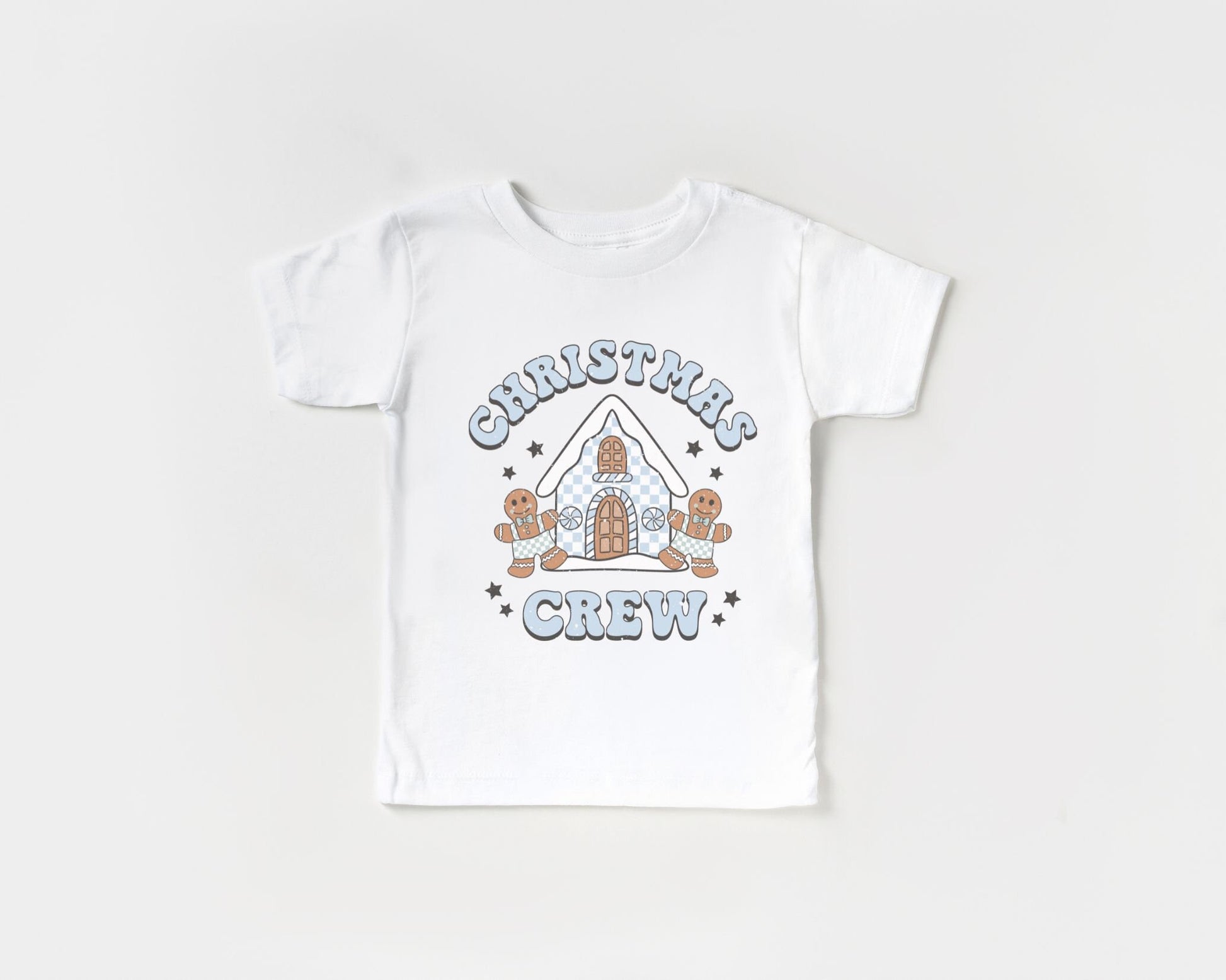 DTF Transfers, Ready to Press, Heat Transfer, Direct to Film, T-shirt, Holiday, Boy Christmas Crew Tshirt Transfer, Blue Gingerbread House