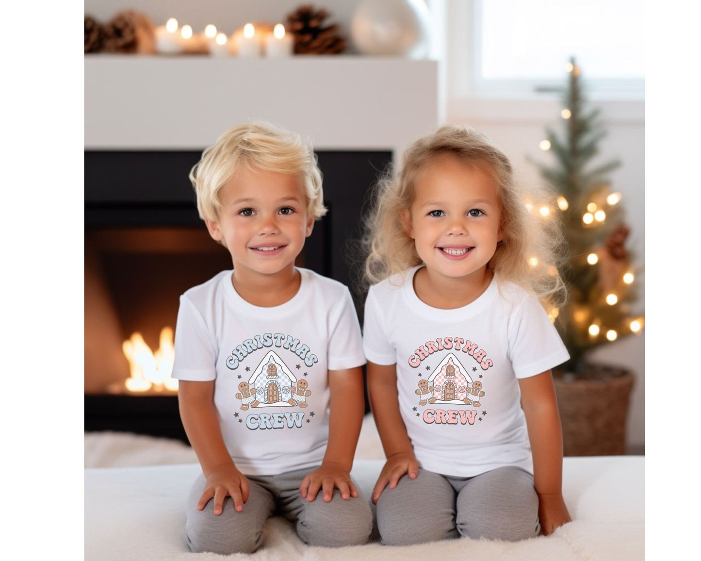 DTF Transfers, Ready to Press, Heat Transfer, Direct to Film, T-shirt, Holiday, Boy Christmas Crew Tshirt Transfer, Blue Gingerbread House