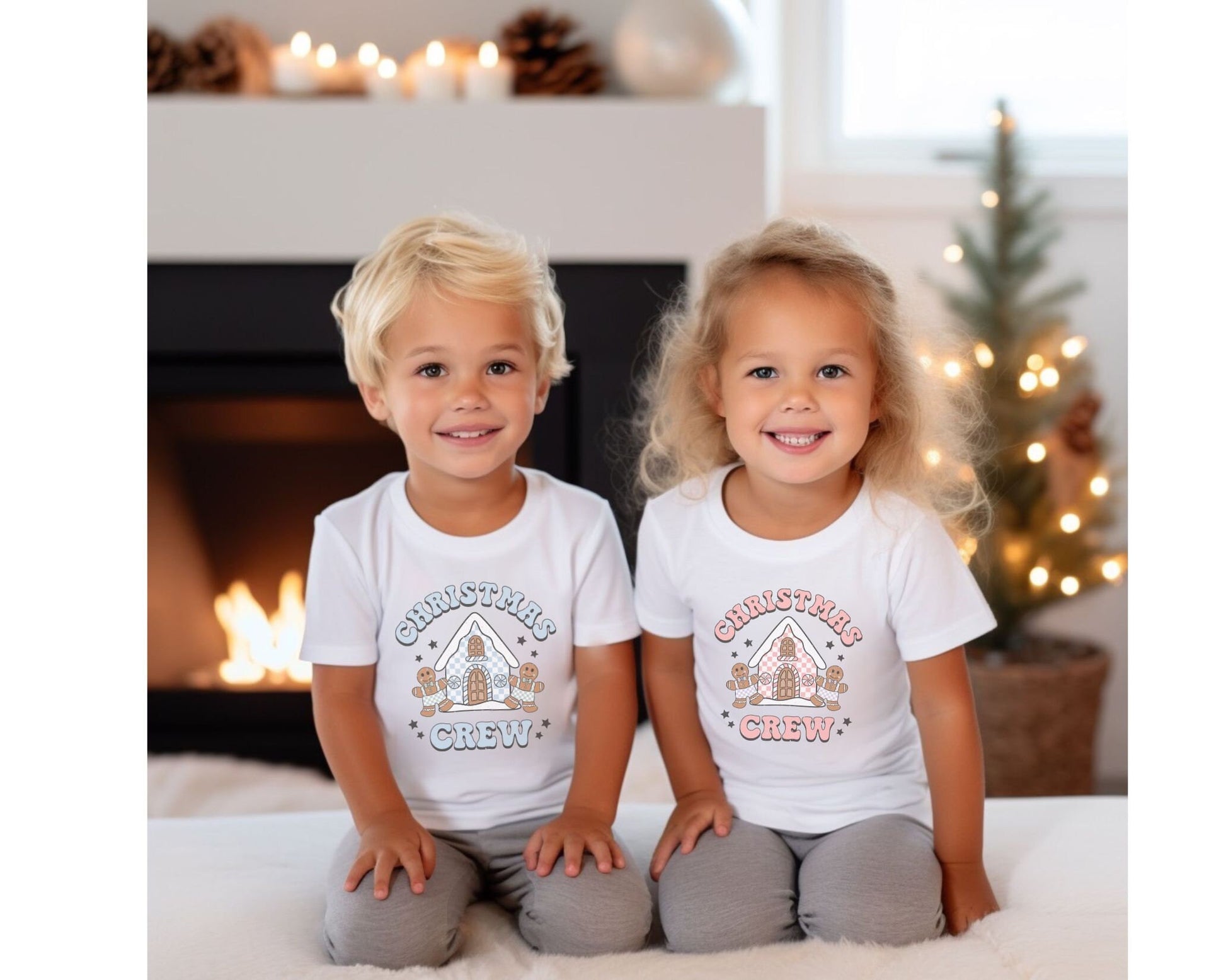 DTF Transfers, Ready to Press, Heat Transfer, Direct to Film, T-shirt, Holiday, Boy Christmas Crew Tshirt Transfer, Blue Gingerbread House