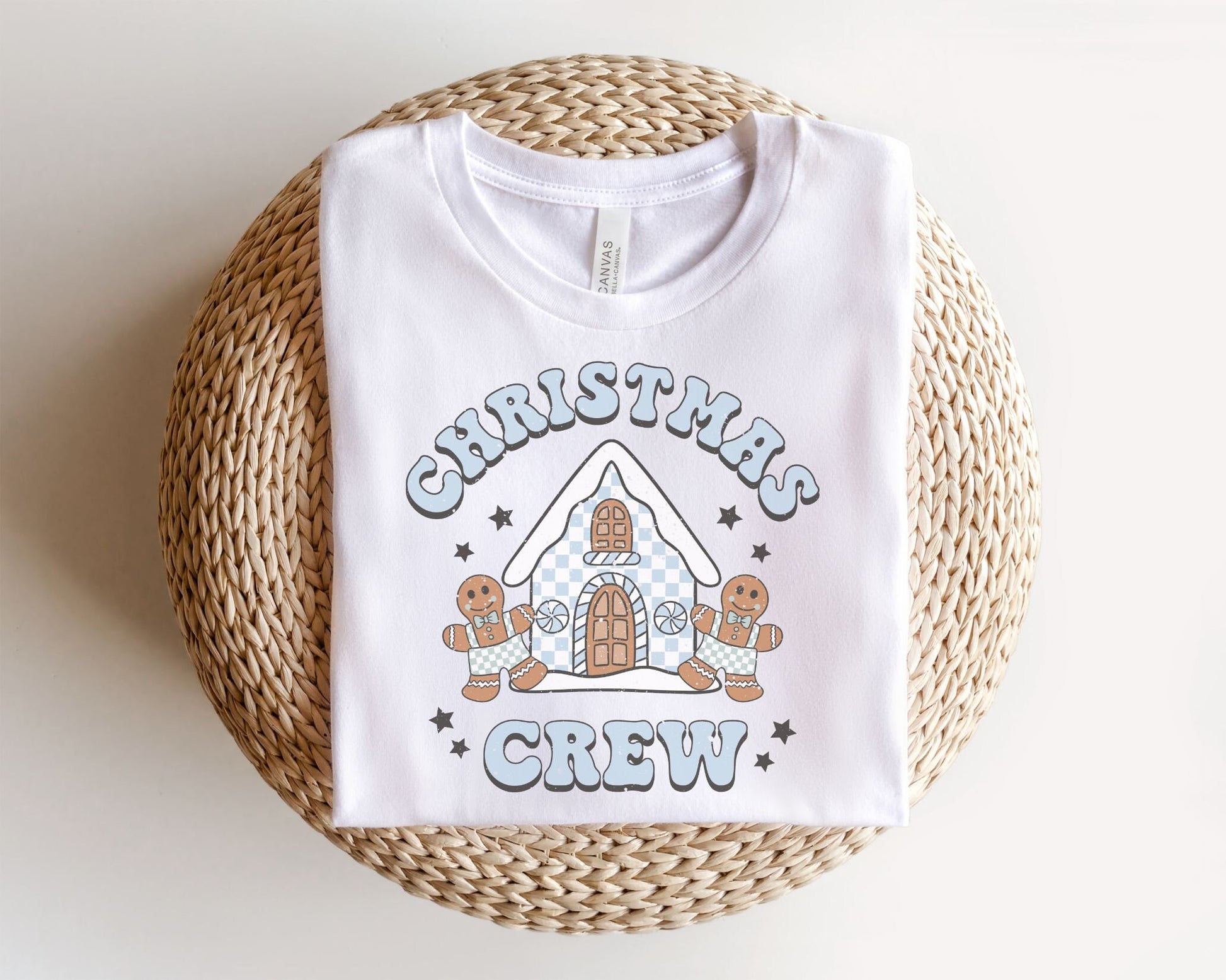 DTF Transfers, Ready to Press, Heat Transfer, Direct to Film, T-shirt, Holiday, Boy Christmas Crew Tshirt Transfer, Blue Gingerbread House