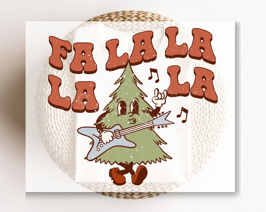 DTF Transfers, Ready to Press, Heat Transfer, Direct to Film, Custom Transfers, Retro Tree, Guitar, Christmas T-shirt Transfer, Fa La La