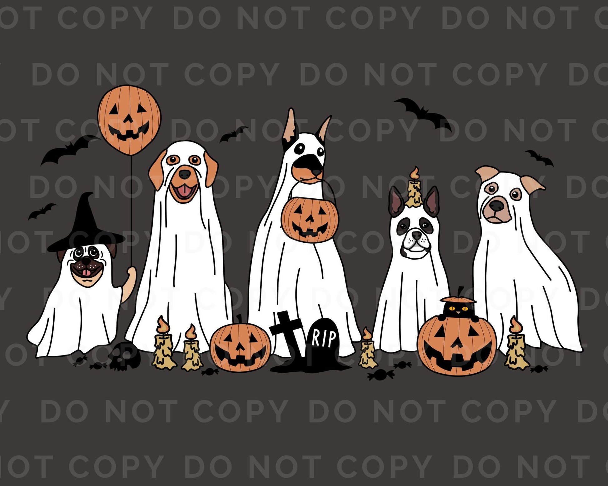 Halloween Ghost Dogs DTF Transfer, Ready to Press, Dog Lover Tshirt Design
