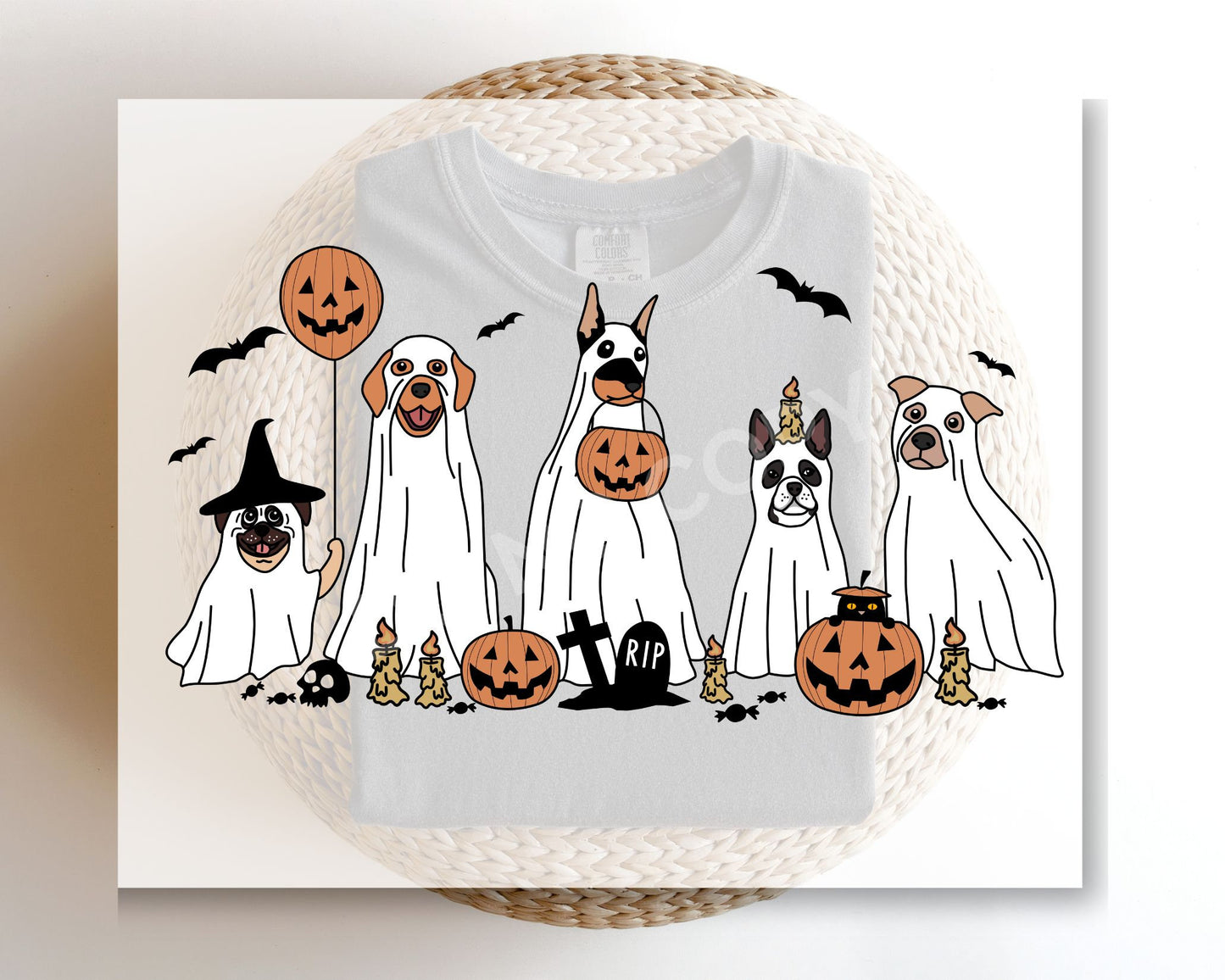 Halloween Ghost Dogs DTF Transfer, Ready to Press, Dog Lover Tshirt Design
