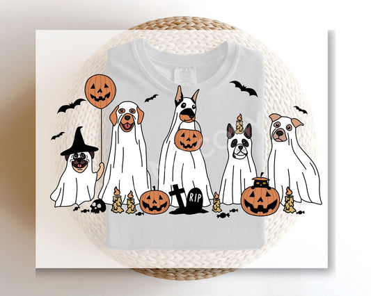 Halloween Ghost Dogs DTF Transfer, Ready to Press, Dog Lover Tshirt Design