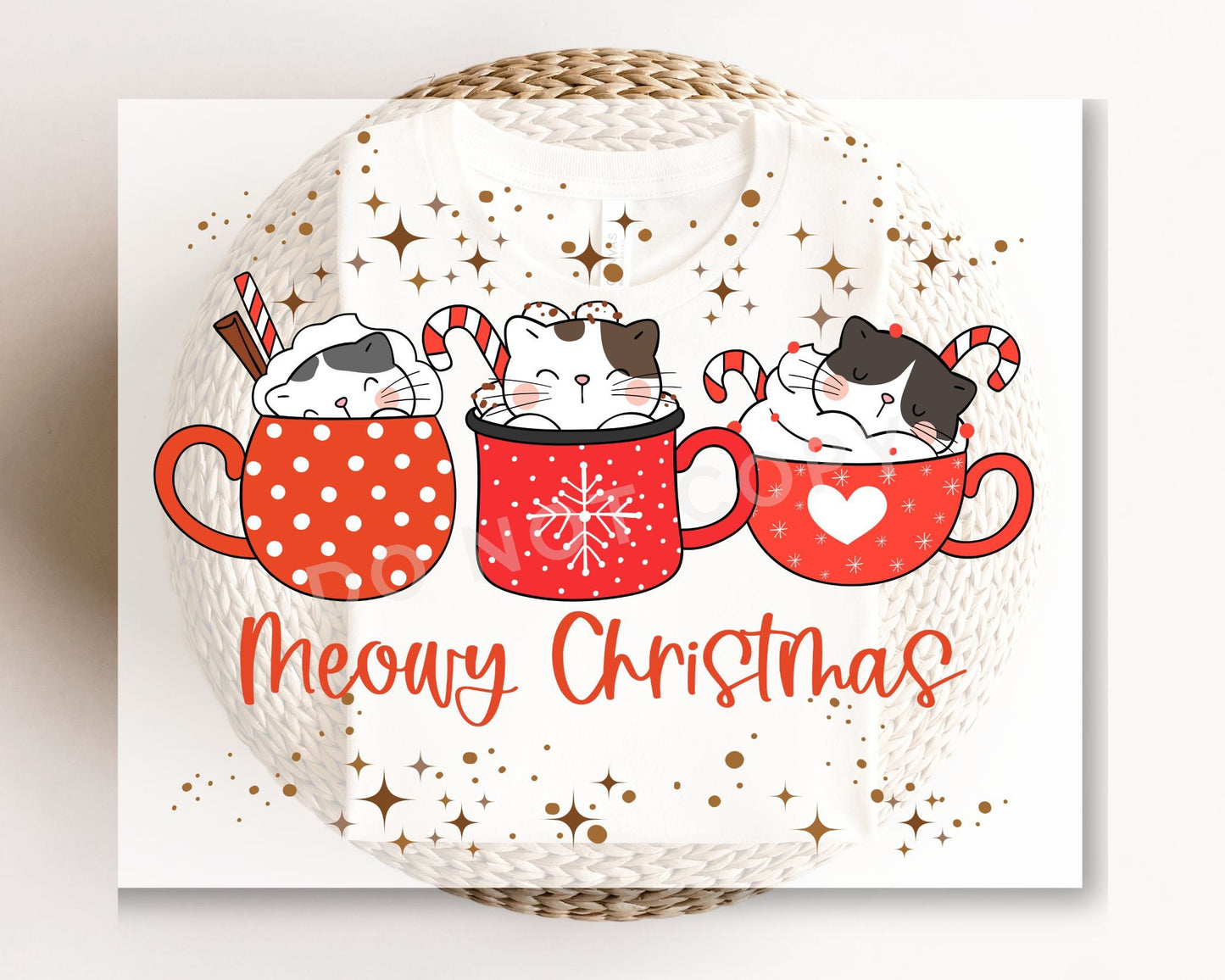 DTF Transfers, Ready to Press, T-shirt Transfers, Heat Transfer, Direct to Film, Cats, Kittens, Cups, Mugs, Holiday, Meowy Christmas