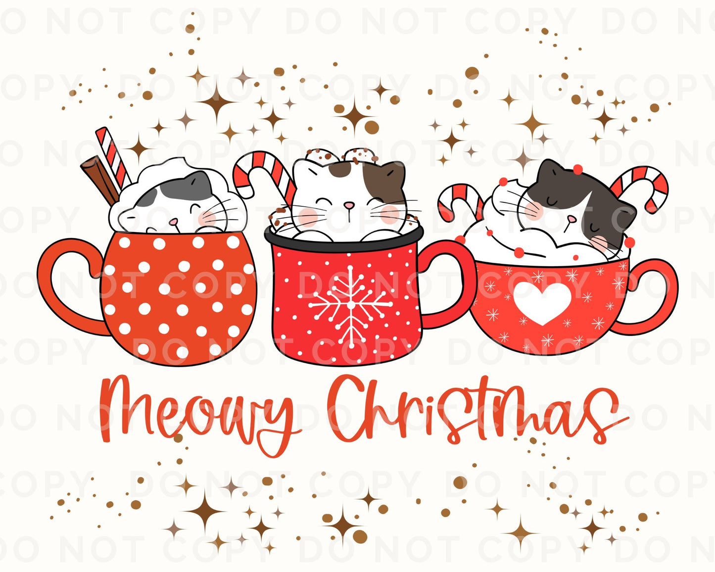 DTF Transfers, Ready to Press, T-shirt Transfers, Heat Transfer, Direct to Film, Cats, Kittens, Cups, Mugs, Holiday, Meowy Christmas