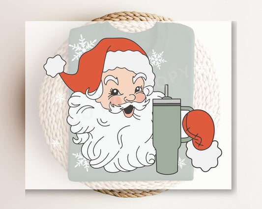 Christmas DTF Transfers, Ready to Press, T-shirt Transfers, Heat Transfer, Direct to Film, Holiday, Santa Claus with Tumbler