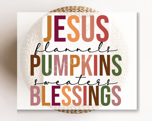 DTF Transfers, Ready to Press, T-shirt Transfers, Heat Transfer, Direct to Film, Autumn, Jesus, Flannels, Pumpkins, Sweaters, Blessings