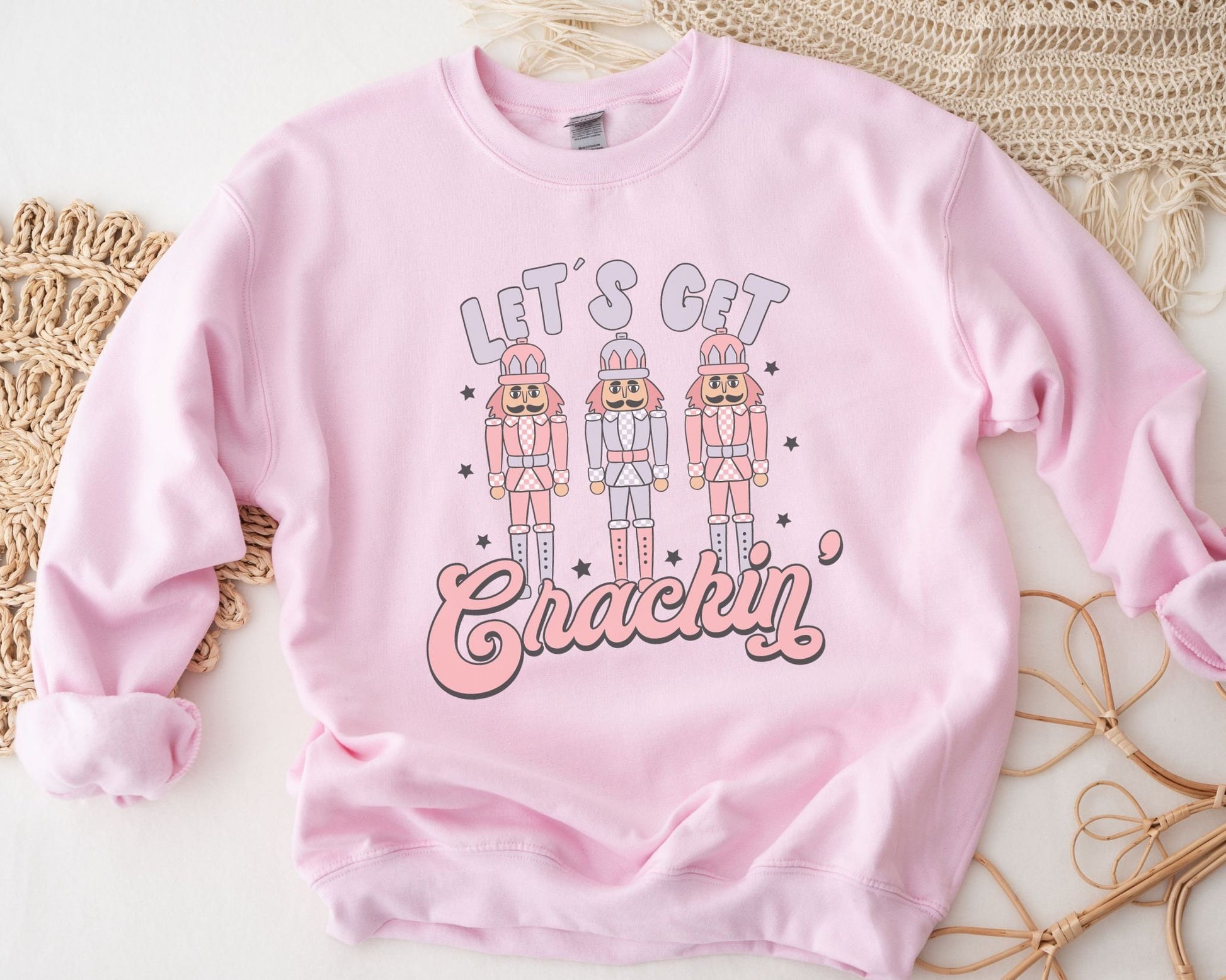 DTF Transfers, Ready to Press, T-shirt Transfers, Heat Transfer, Direct to Film, Christmas, Retro, Pink, Nutcracker, Let's Get Crackin'