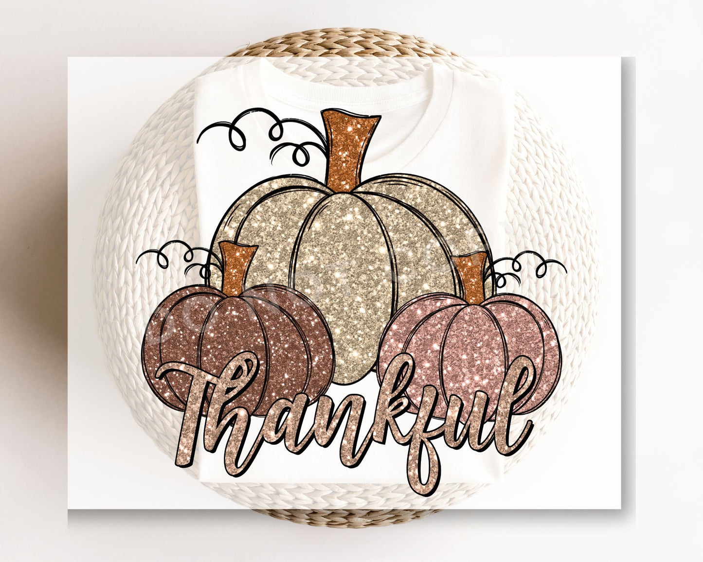 DTF Transfers, Ready to Press, T-shirt Transfers, Heat Transfer, Direct to Film, Holiday, Thanksgiving, Sparkle, Thankful Glitter Pumpkins