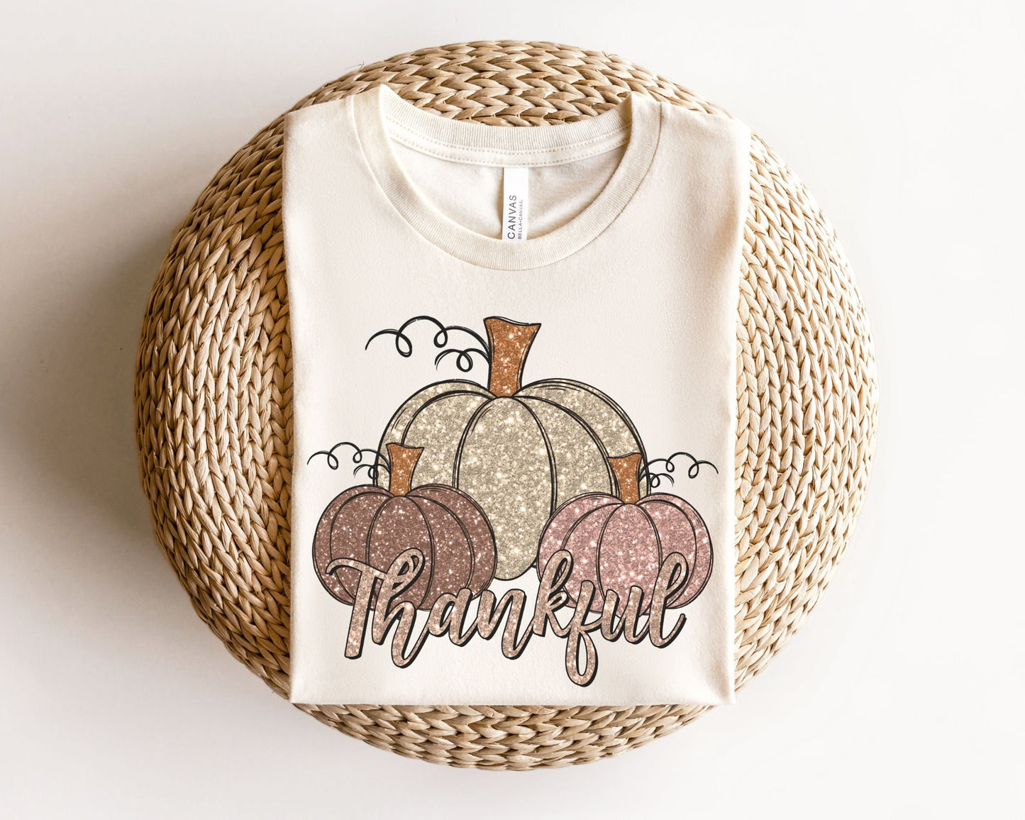 DTF Transfers, Ready to Press, T-shirt Transfers, Heat Transfer, Direct to Film, Holiday, Thanksgiving, Sparkle, Thankful Glitter Pumpkins