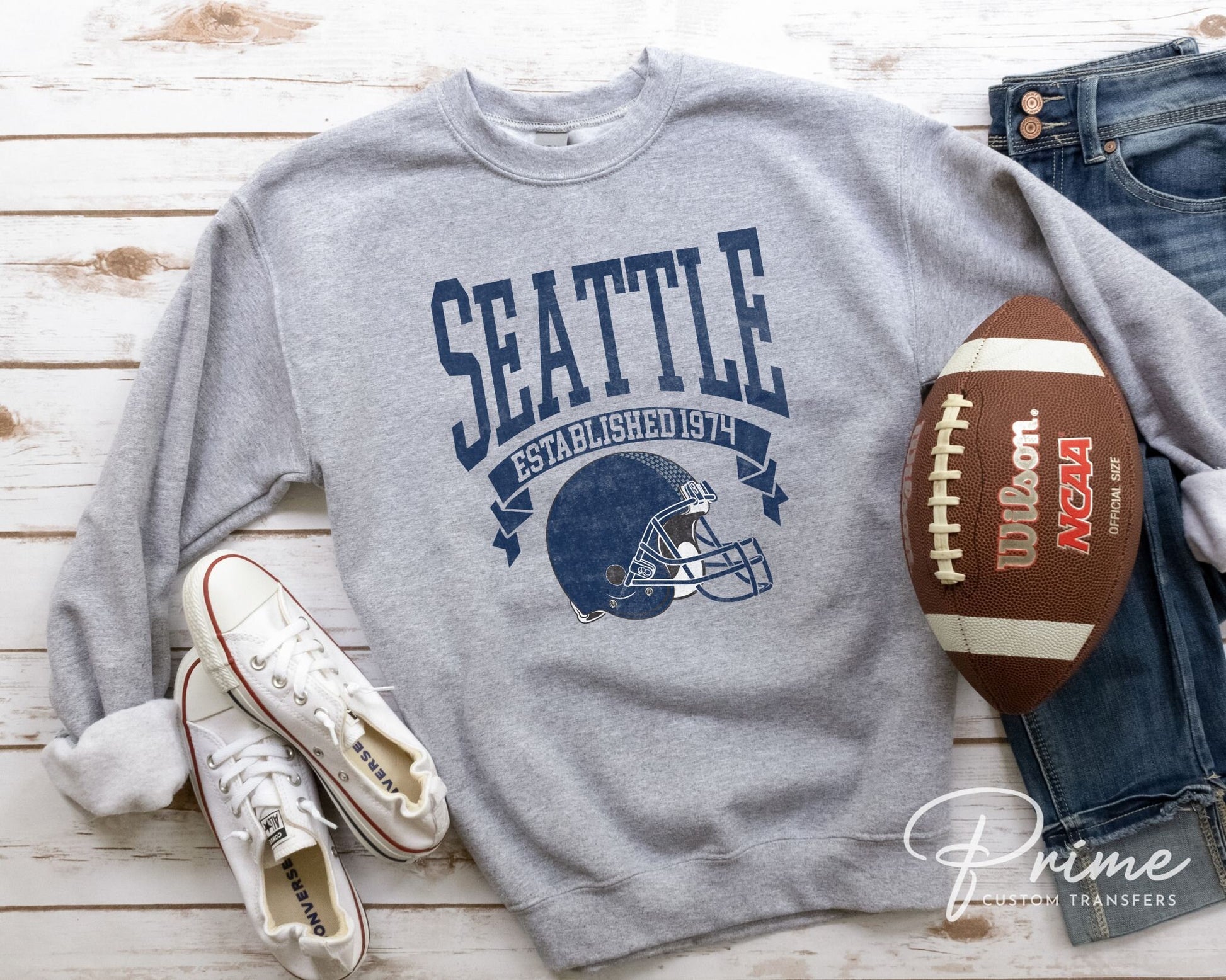 Football DTF Transfers, Ready to Press, T-shirt Transfers, Heat Transfer, Direct to Film, Sports, Full Color, Vintage, Seattle Football