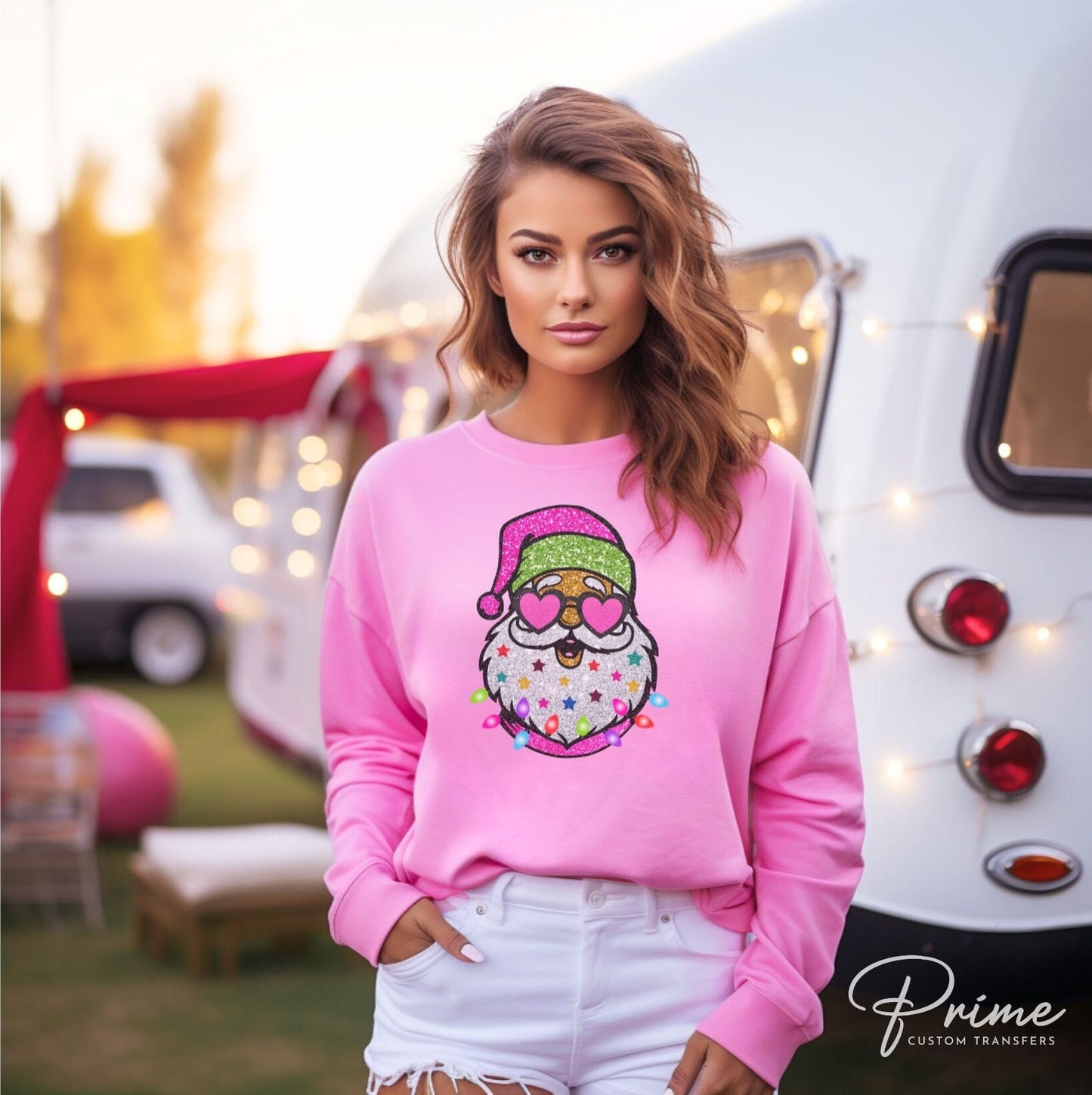 DTF Transfers, Ready to Press, T-shirt Transfers, Heat Transfer, Direct to Film, Christmas, Holiday, Sparkly Santa with Glasses