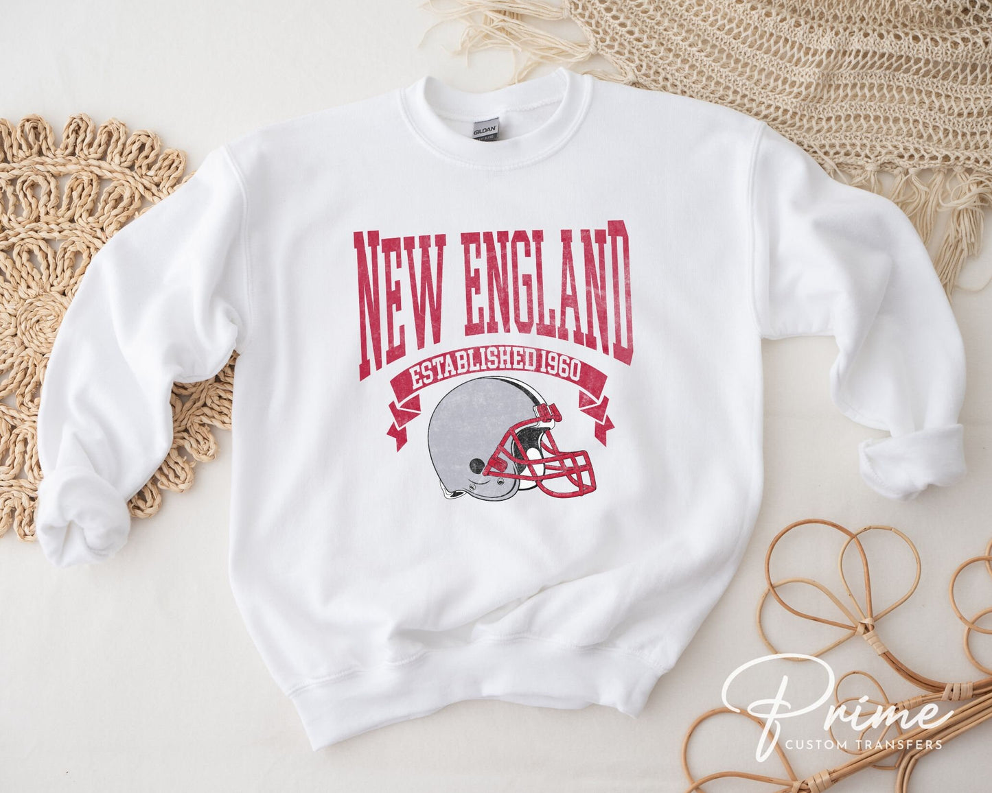 Football DTF Transfers, Ready to Press, T-shirt Transfers, Heat Transfer, Direct to Film, Sports, Full Color, Vintage, New England Football