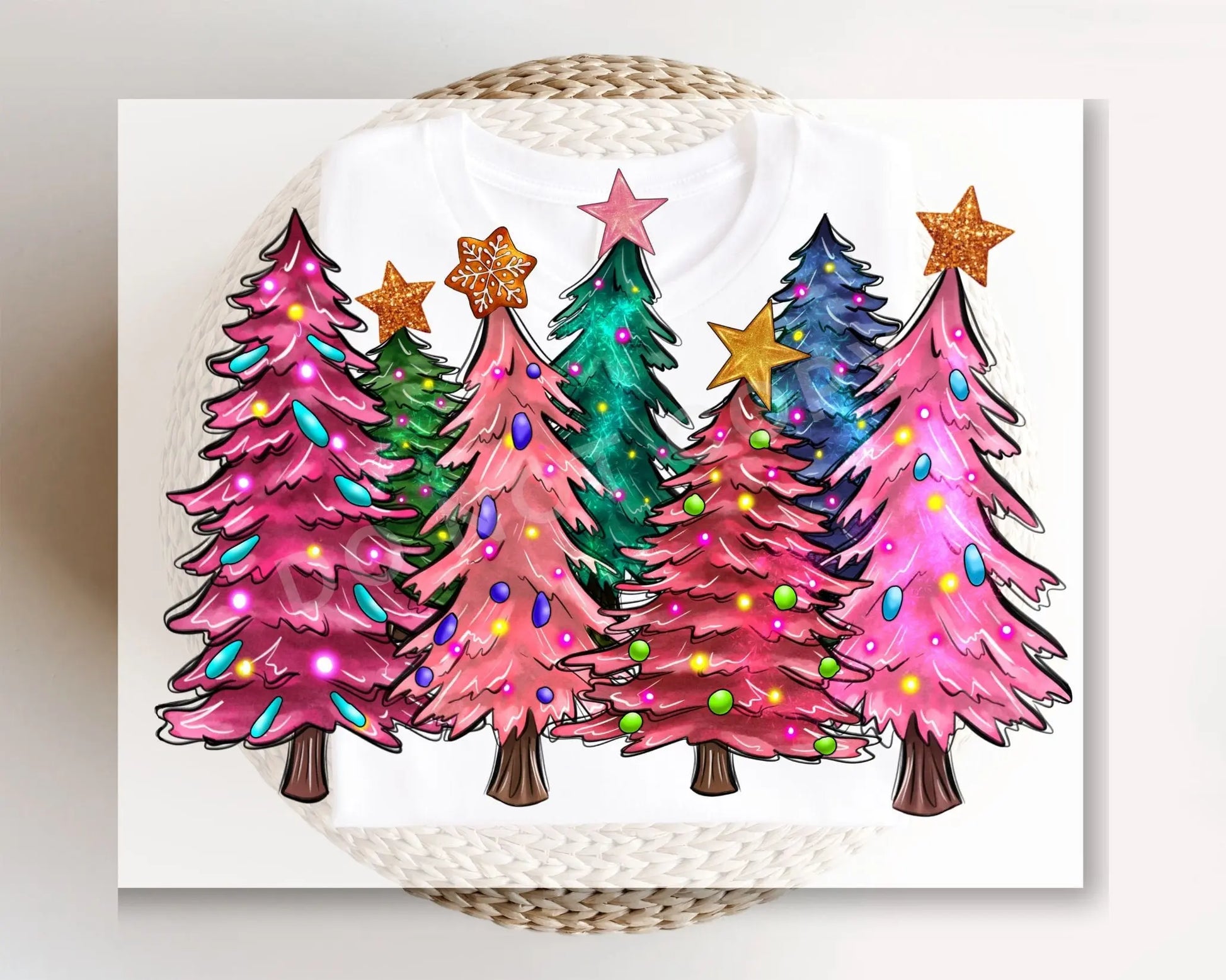 DTF Transfers, Ready to Press, T-shirt Transfers, Heat Transfer, Direct to Film, Holiday, Christmas Trees with Lights