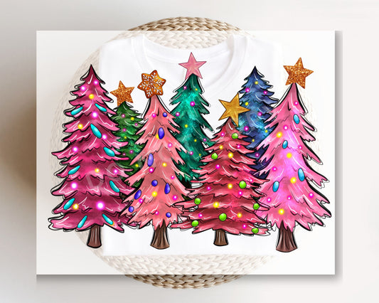 DTF Transfers, Ready to Press, T-shirt Transfers, Heat Transfer, Direct to Film, Holiday, Christmas Trees with Lights