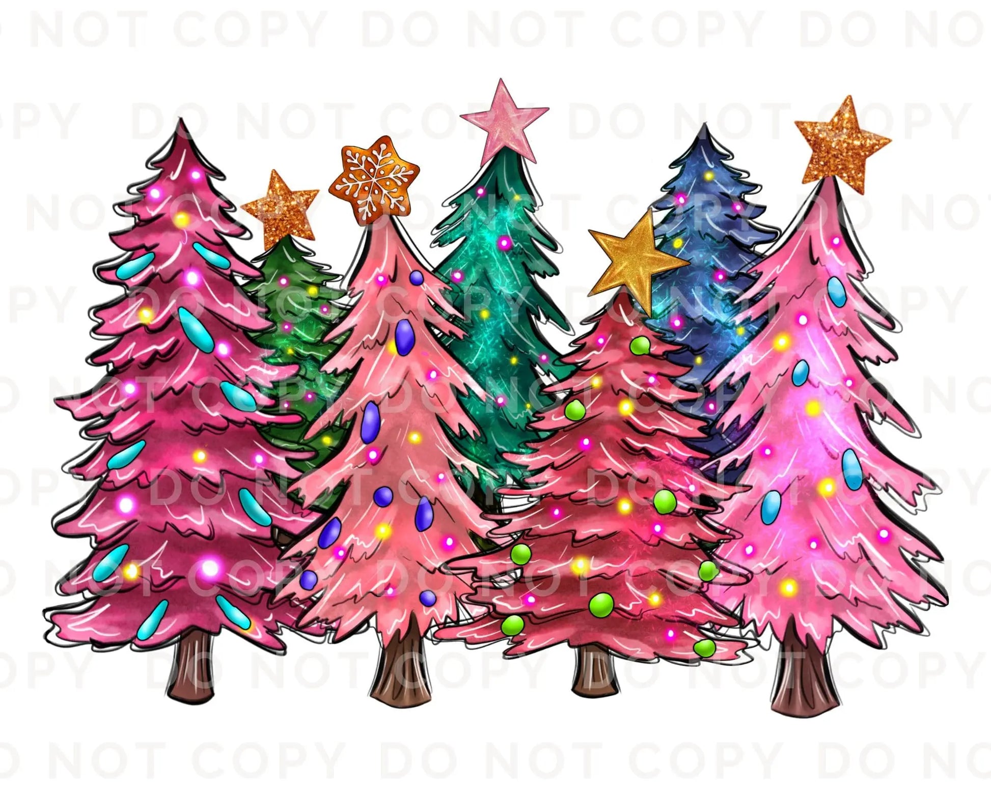 DTF Transfers, Ready to Press, T-shirt Transfers, Heat Transfer, Direct to Film, Holiday, Christmas Trees with Lights