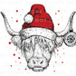 DTF Transfers, Ready to Press, T-shirt Transfers, Heat Transfer, Direct to Film, Holiday, Santa Hat, Christmas Highland Cow