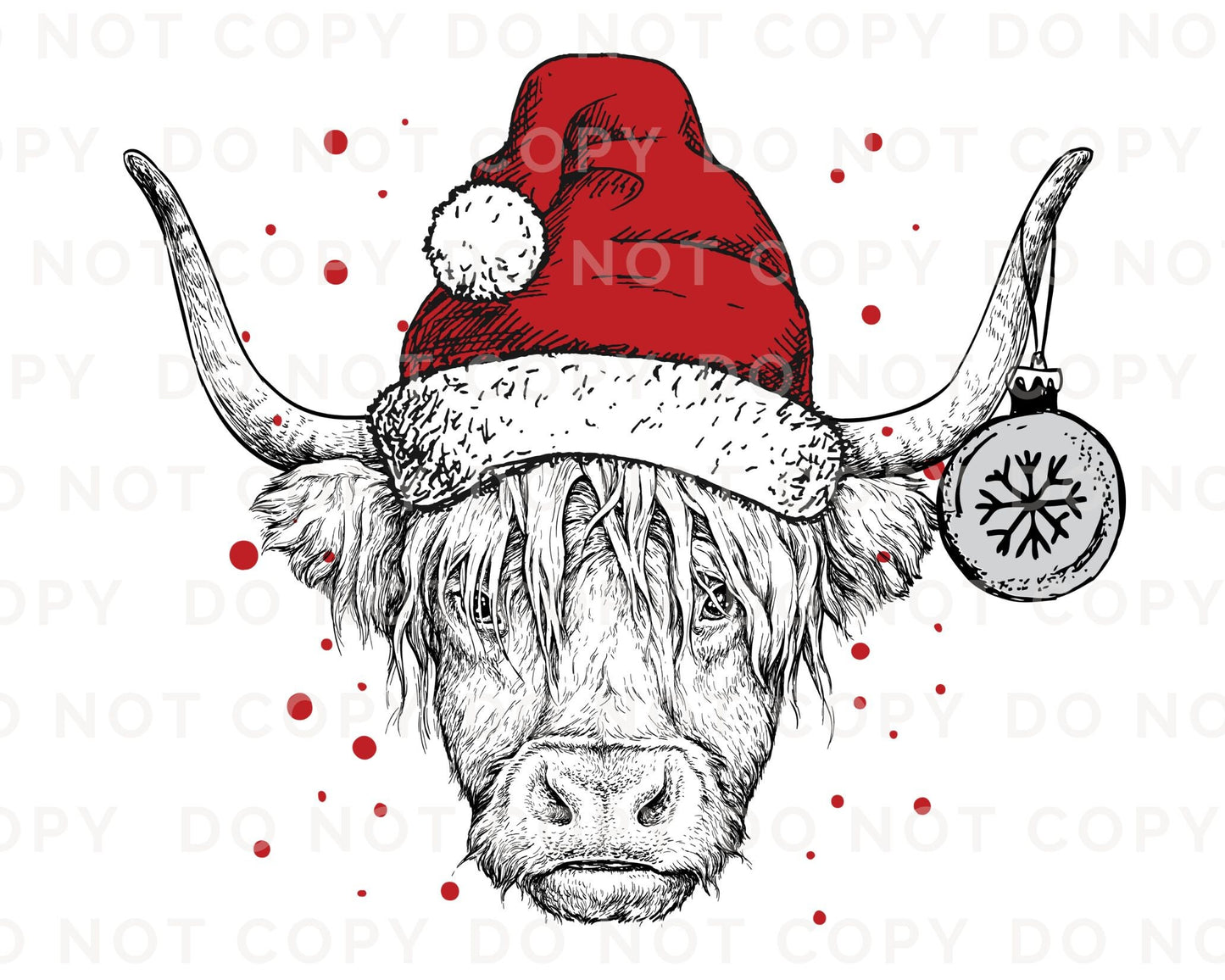 DTF Transfers, Ready to Press, T-shirt Transfers, Heat Transfer, Direct to Film, Holiday, Santa Hat, Christmas Highland Cow