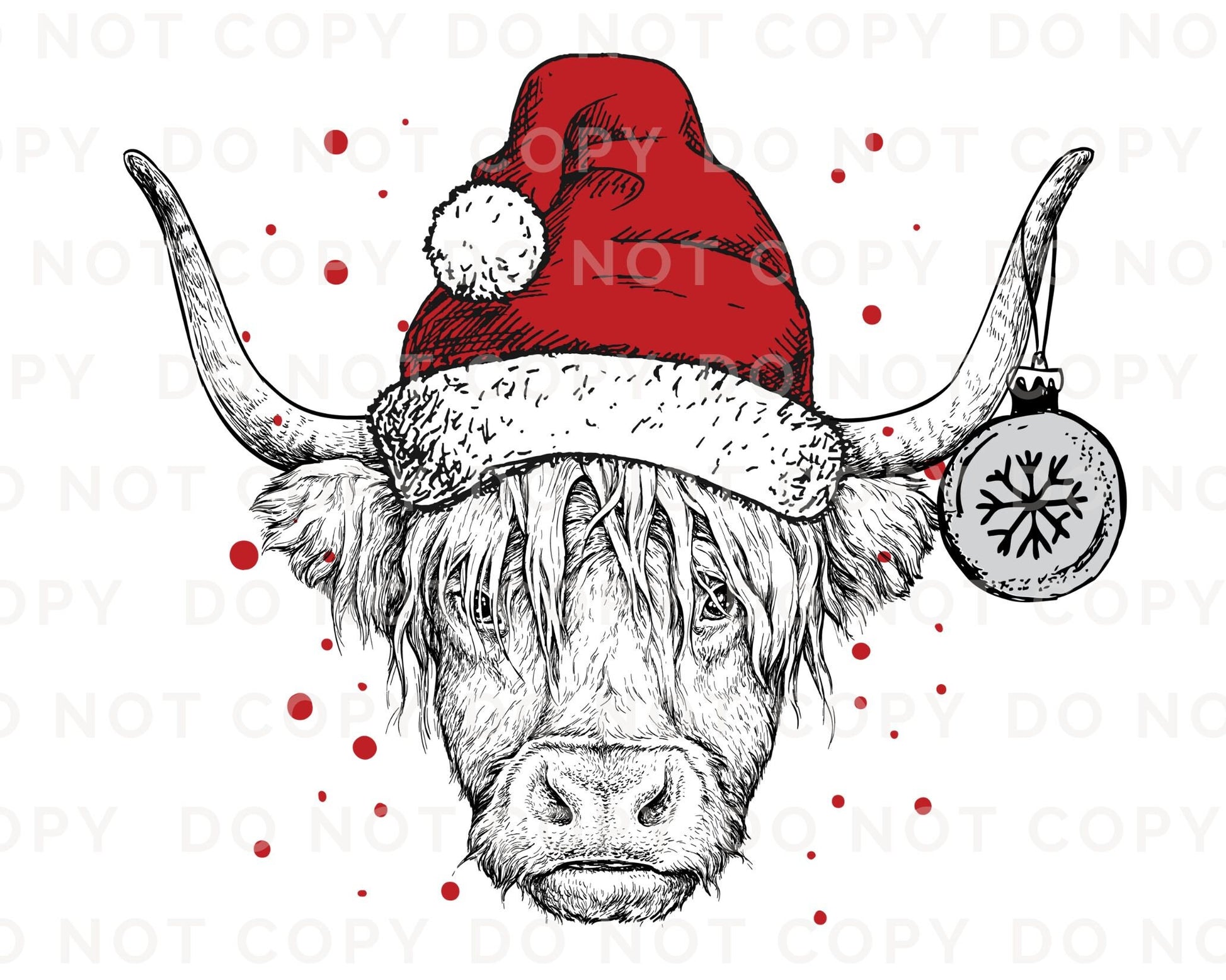 DTF Transfers, Ready to Press, T-shirt Transfers, Heat Transfer, Direct to Film, Holiday, Santa Hat, Christmas Highland Cow
