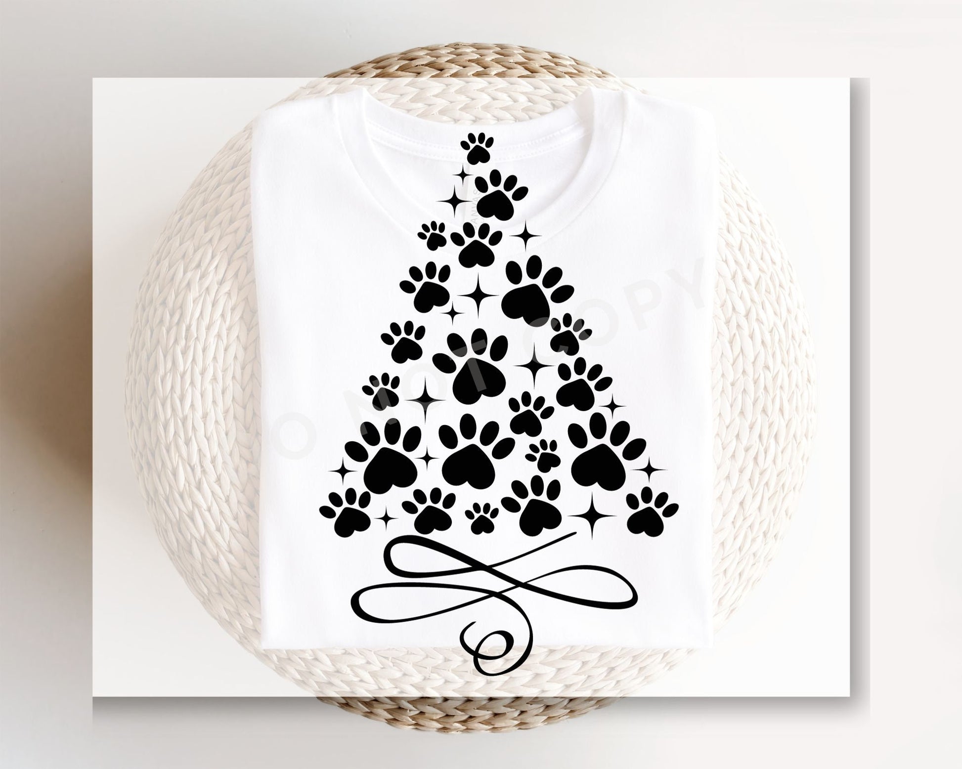 DTF Transfers, Ready to Press, T-shirt Transfers, Heat Transfer, Direct to Film, Holiday, Dog, Cat, Pet, Paw Christmas Tree - Black