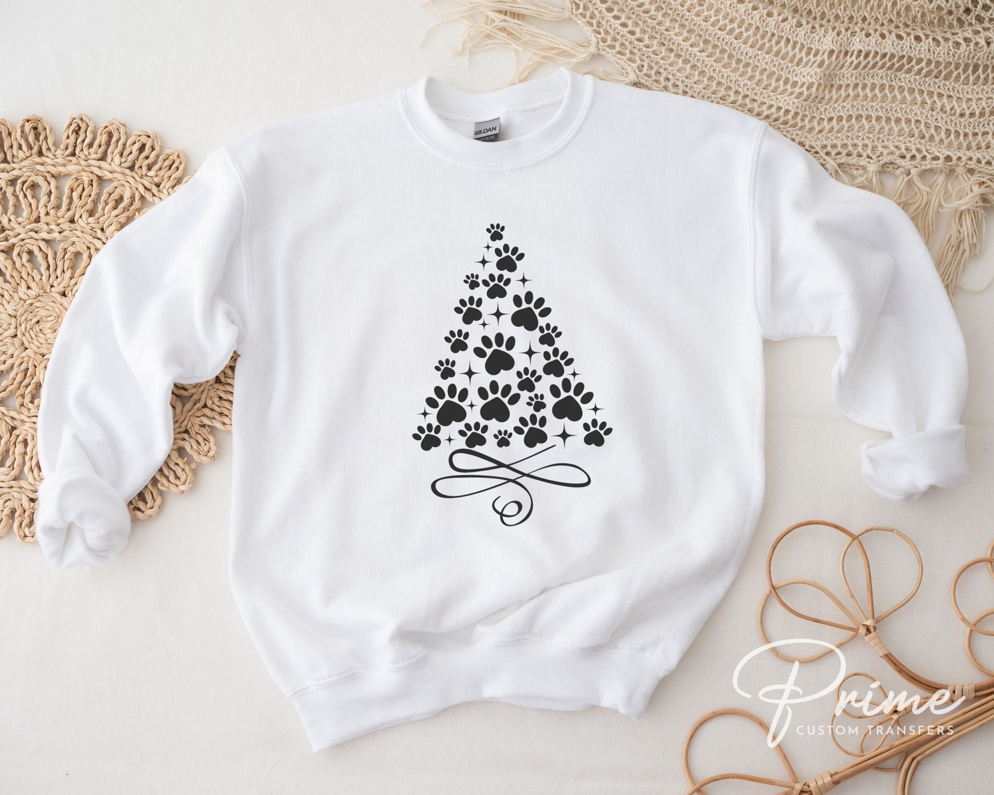 DTF Transfers, Ready to Press, T-shirt Transfers, Heat Transfer, Direct to Film, Holiday, Dog, Cat, Pet, Paw Christmas Tree - Black