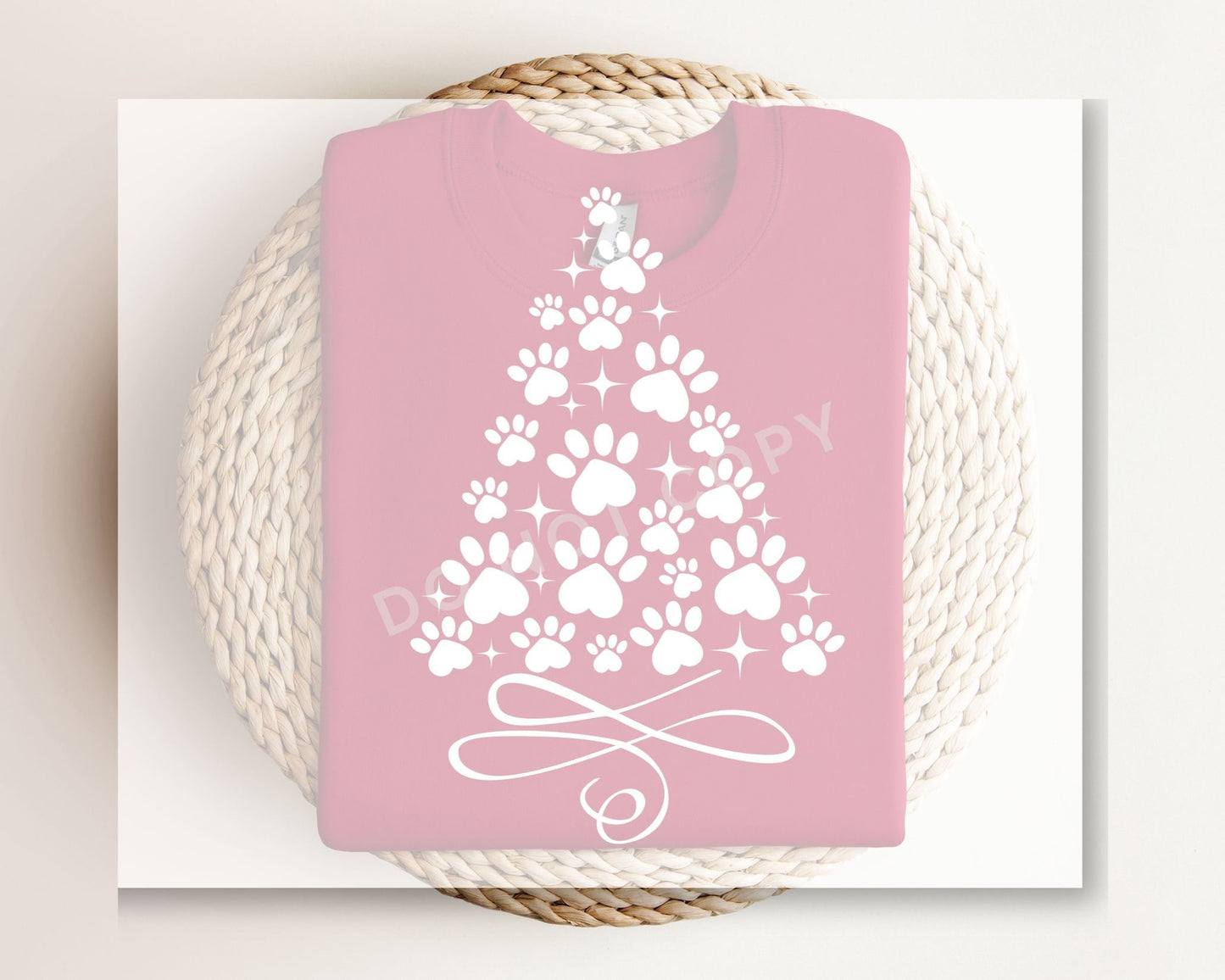 DTF Transfers, Ready to Press, T-shirt Transfers, Heat Transfer, Direct to Film, Holiday, Dog, Cat, Pet, Paw Christmas Tree - White