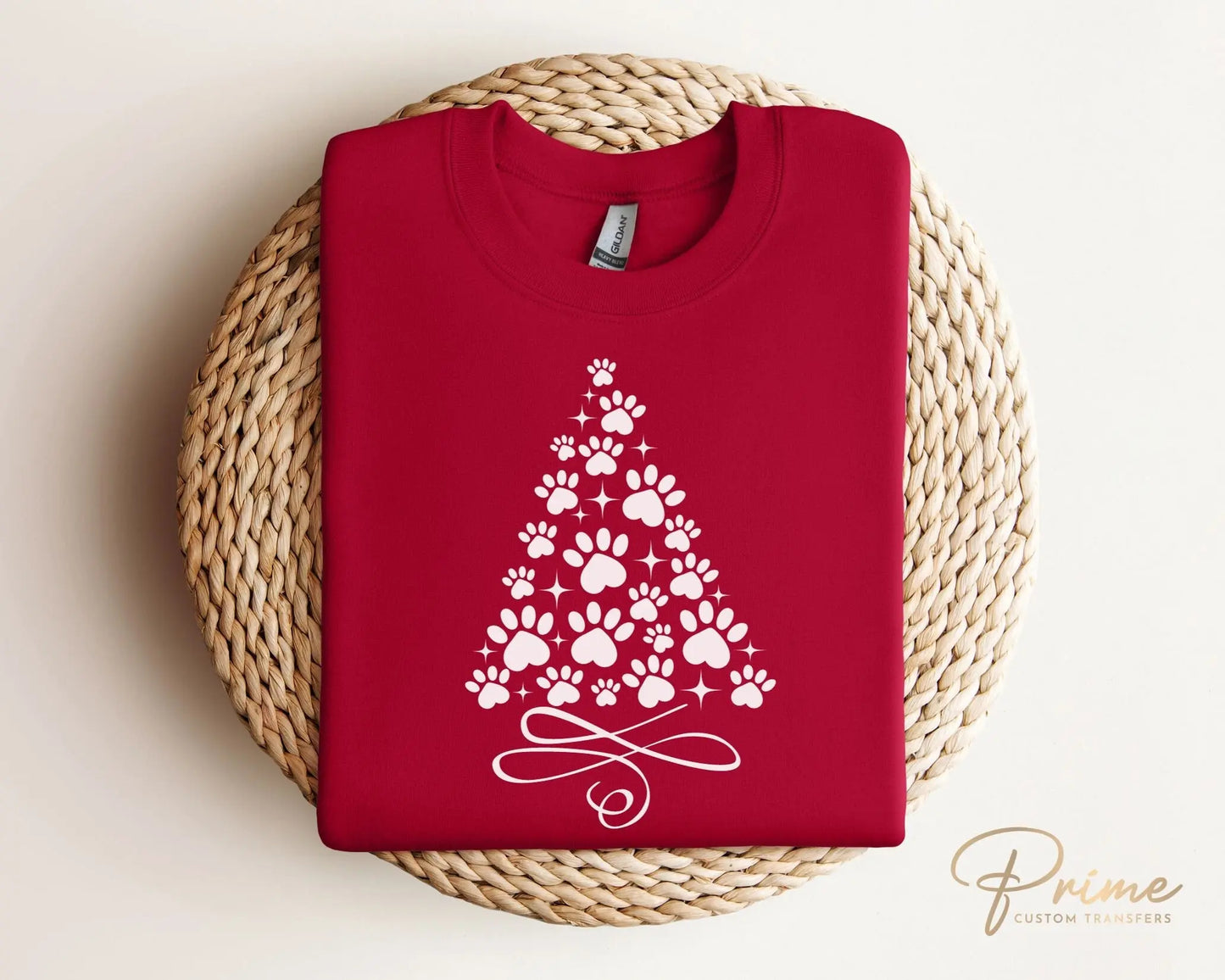 DTF Transfers, Ready to Press, T-shirt Transfers, Heat Transfer, Direct to Film, Holiday, Dog, Cat, Pet, Paw Christmas Tree - White