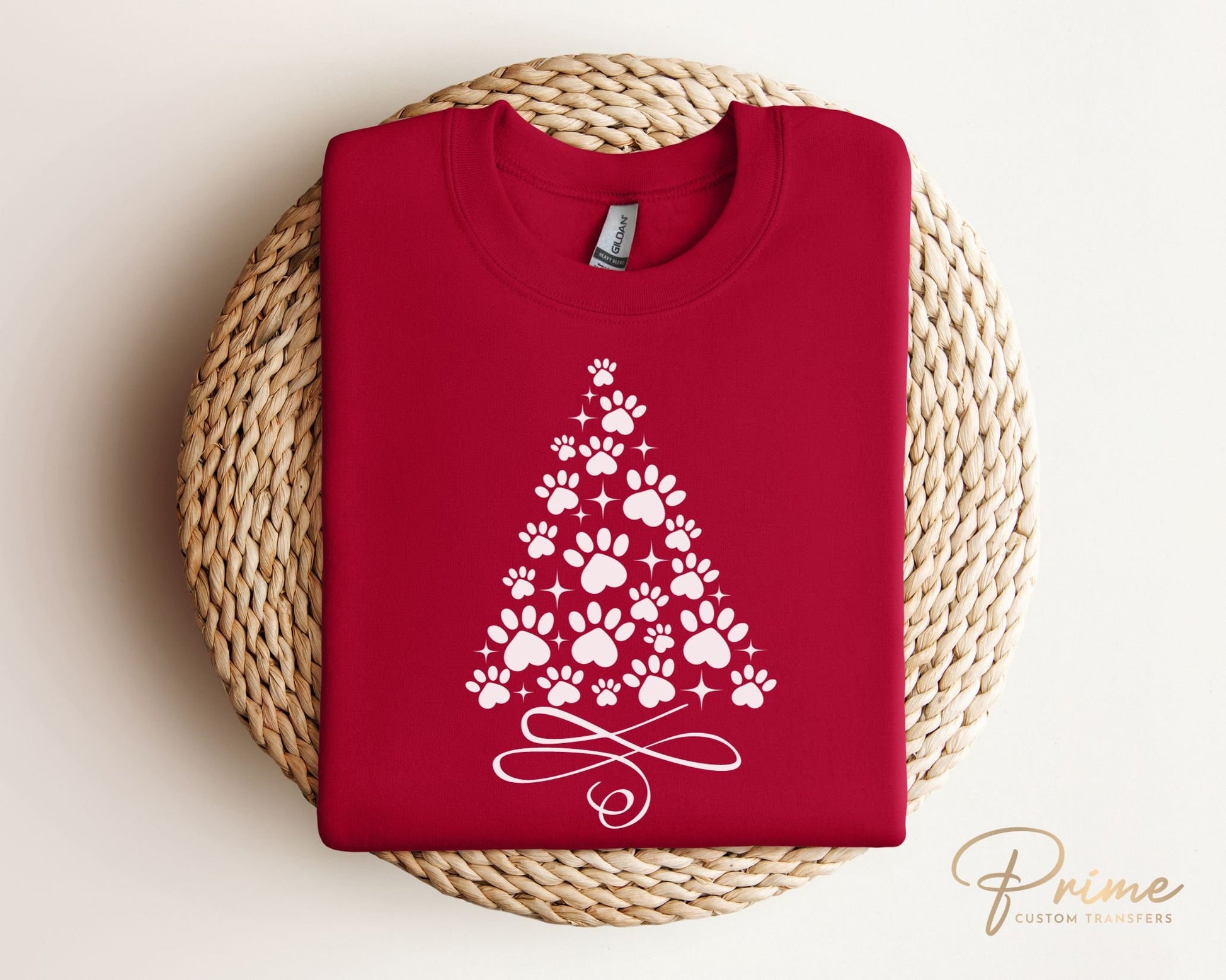 DTF Transfers, Ready to Press, T-shirt Transfers, Heat Transfer, Direct to Film, Holiday, Dog, Cat, Pet, Paw Christmas Tree - White