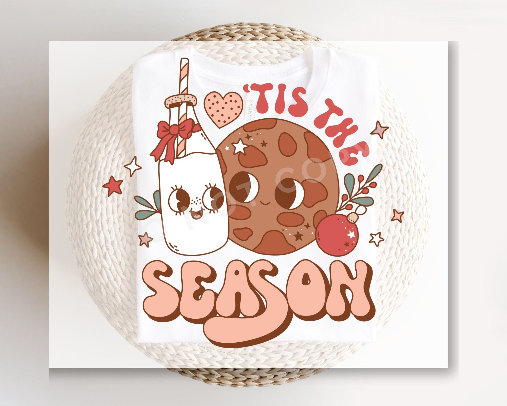 DTF Transfers, Ready to Press, T-shirt, Custom, Heat Transfer, Direct to Film, Christmas, Retro Groovy, Tis The Season Milk and Cookie