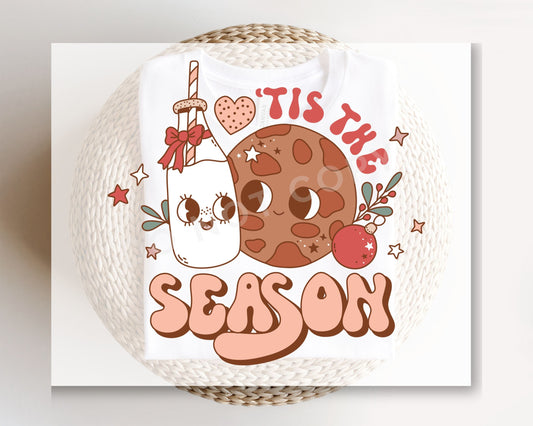 DTF Transfers, Ready to Press, T-shirt, Custom, Heat Transfer, Direct to Film, Christmas, Retro Groovy, Tis The Season Milk and Cookie