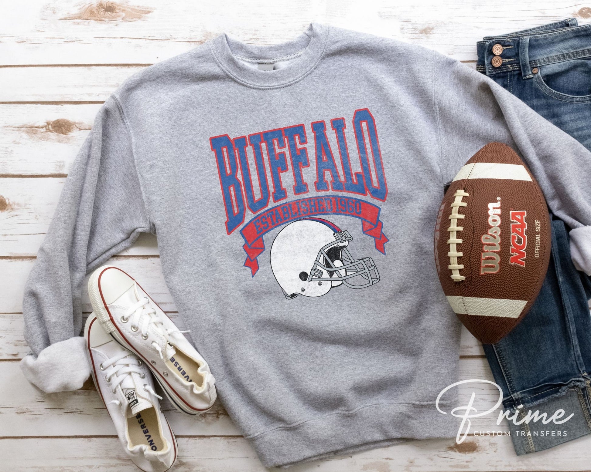 Football DTF Transfers, Ready to Press, T-shirt Transfers, Heat Transfer, Direct to Film, Sports, Full Color, Distressed, Buffalo, New York